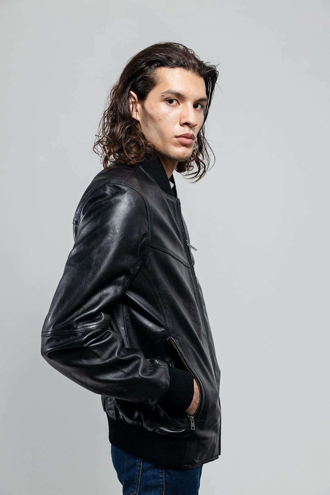 Aviator Mens Bomber Leather Jacket - Image 4
