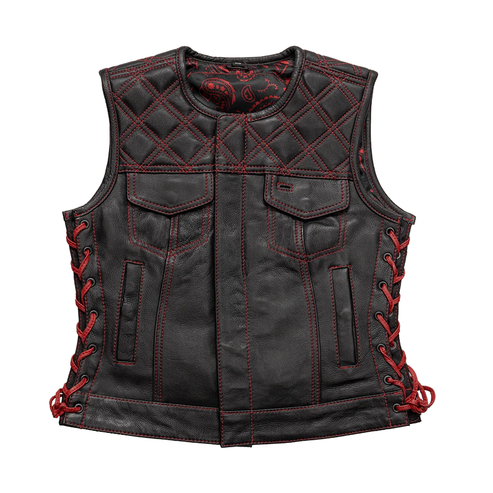 Bonnie - Women's Motorcycle Leather Vest - Diamond Quilt - Image 6