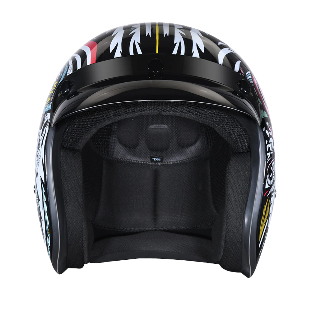 DOT Approved Daytona Cruiser Open Face Motorcycle Helmet - Men, Women & Youth - With Visor & Graphics - W/ Tribal - Image 2