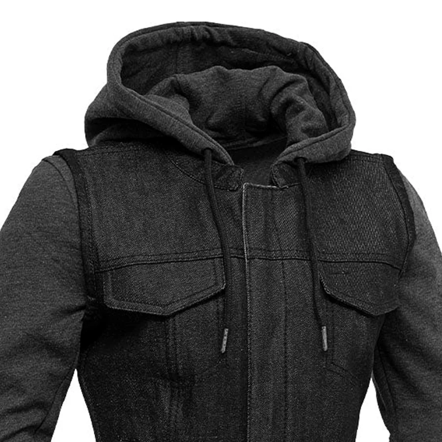 Essex Women's Motorcycle Denim Vest with Removable Sweatshirt - Image 4