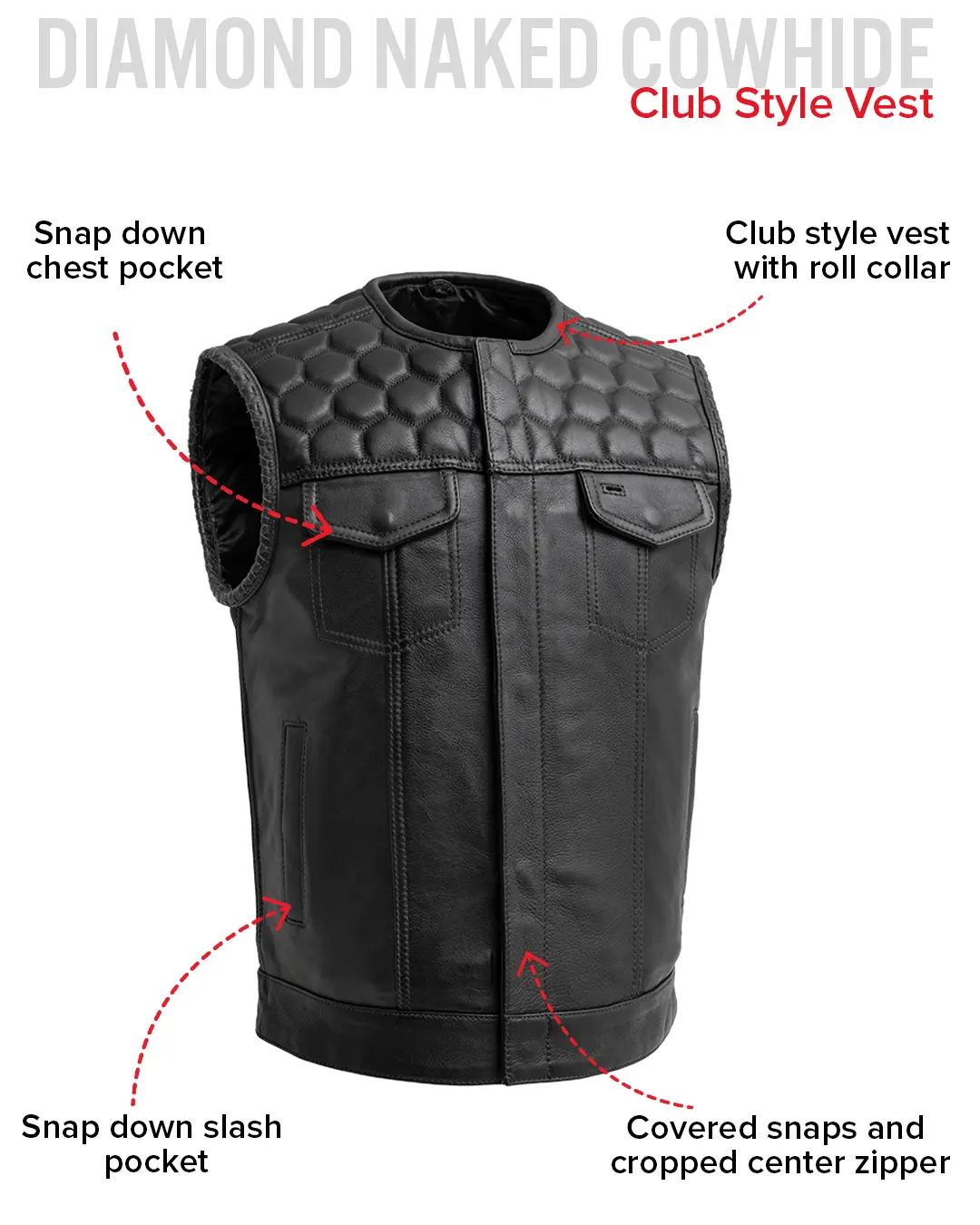 Hornet Men's Club Style Leather Vest - Image 25
