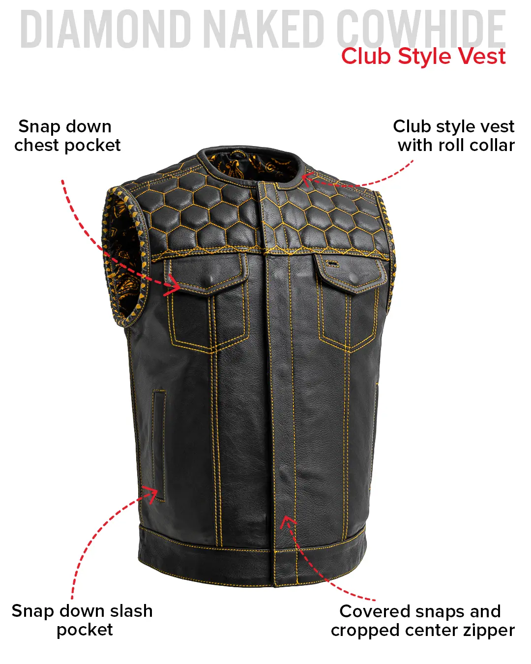 Hornet Men's Club Style Leather Vest - Image 35