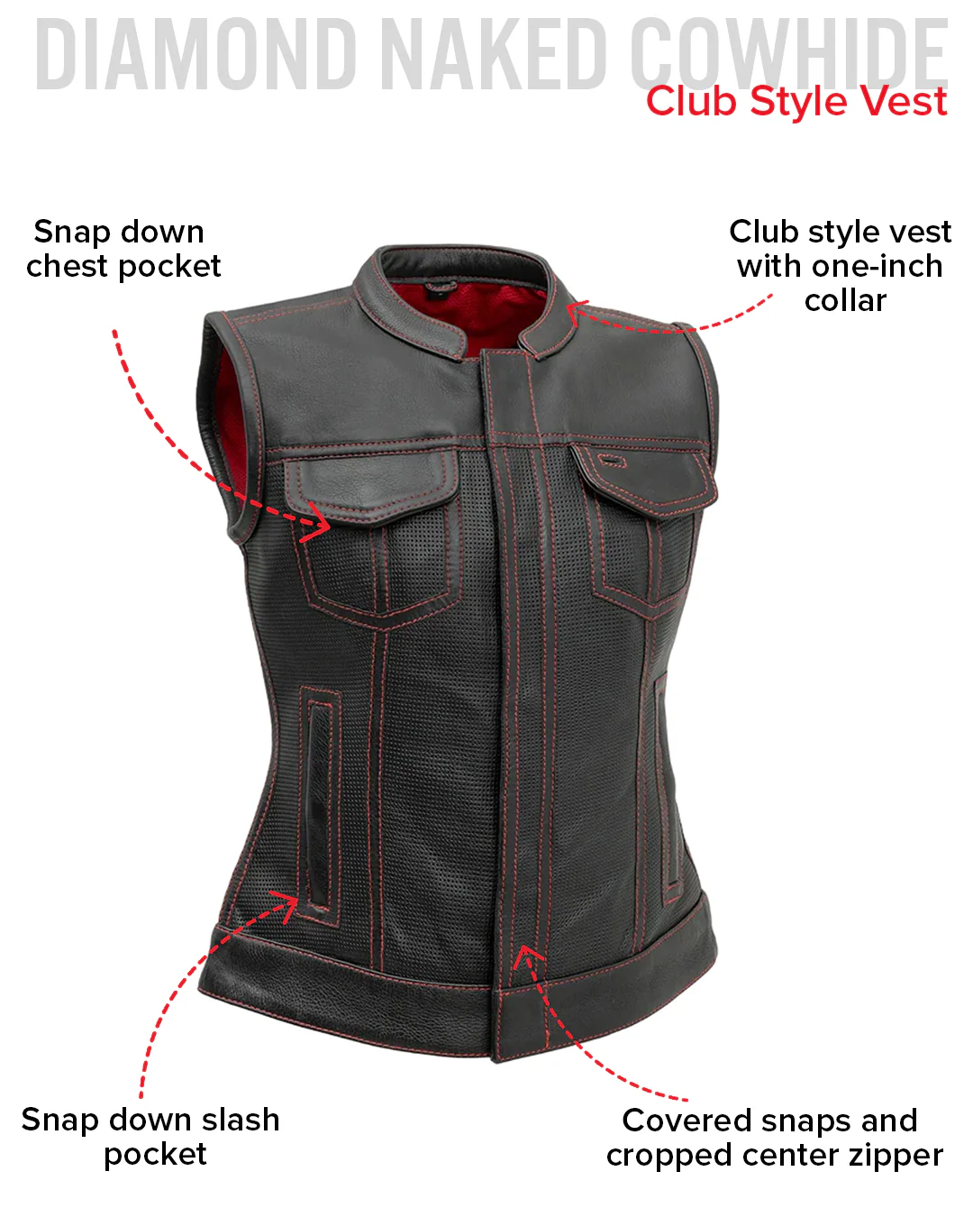 Jessica Perforated Women's Motorcycle Leather Vest - Image 20