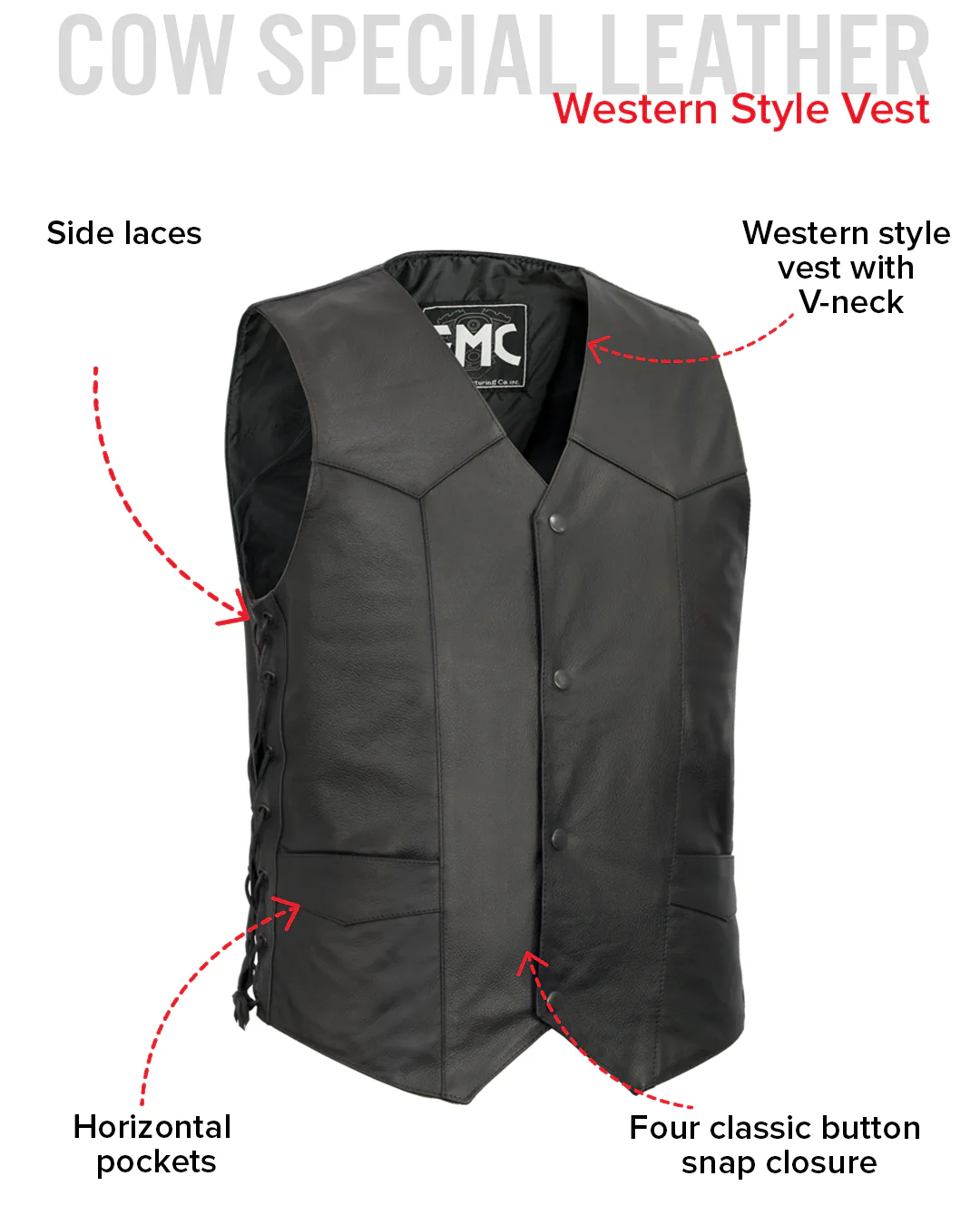Carbine Men's Western Style Leather Motorcycle Vest - Image 7