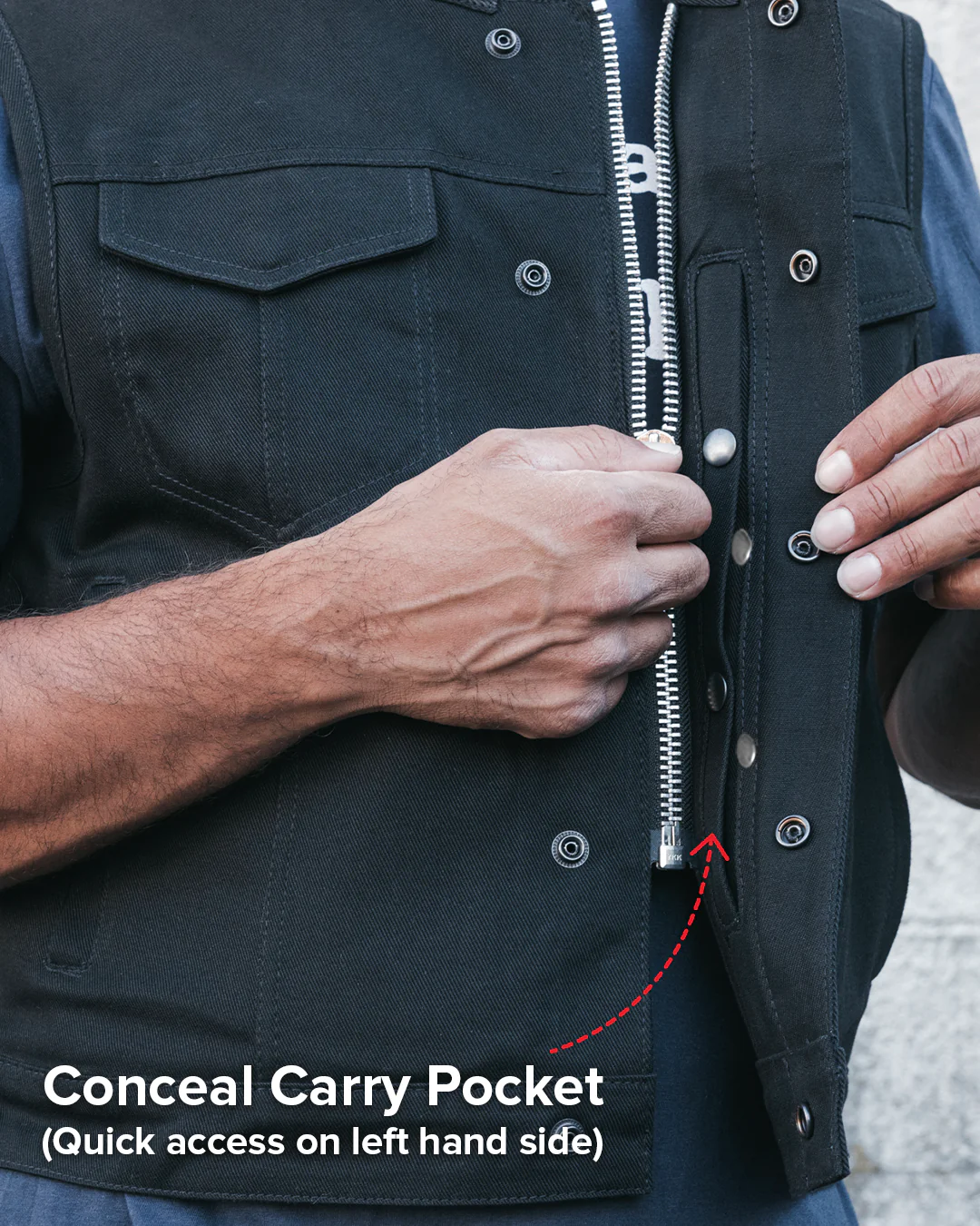 Lowside Black Men's Motorcycle Canvas Vest - Image 9