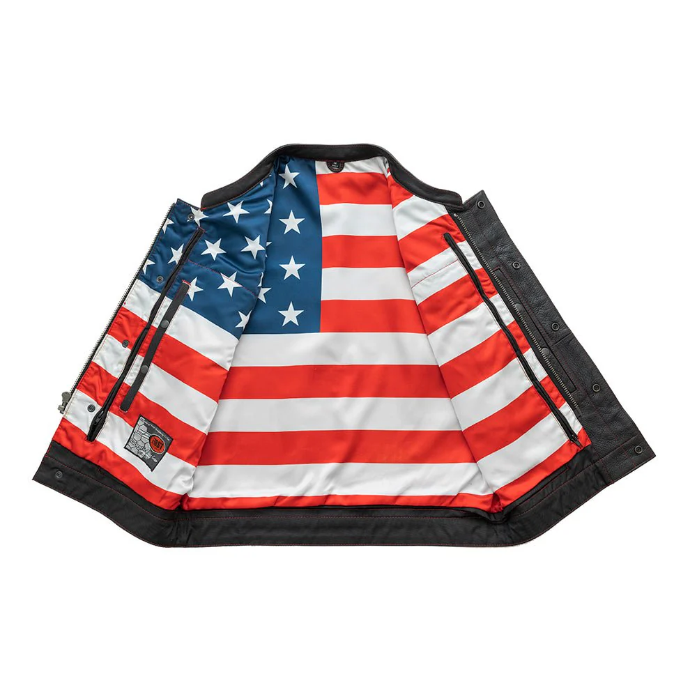 Born Free Men's Leather Motorcycle Leather Vest - Red Stitch - Image 4
