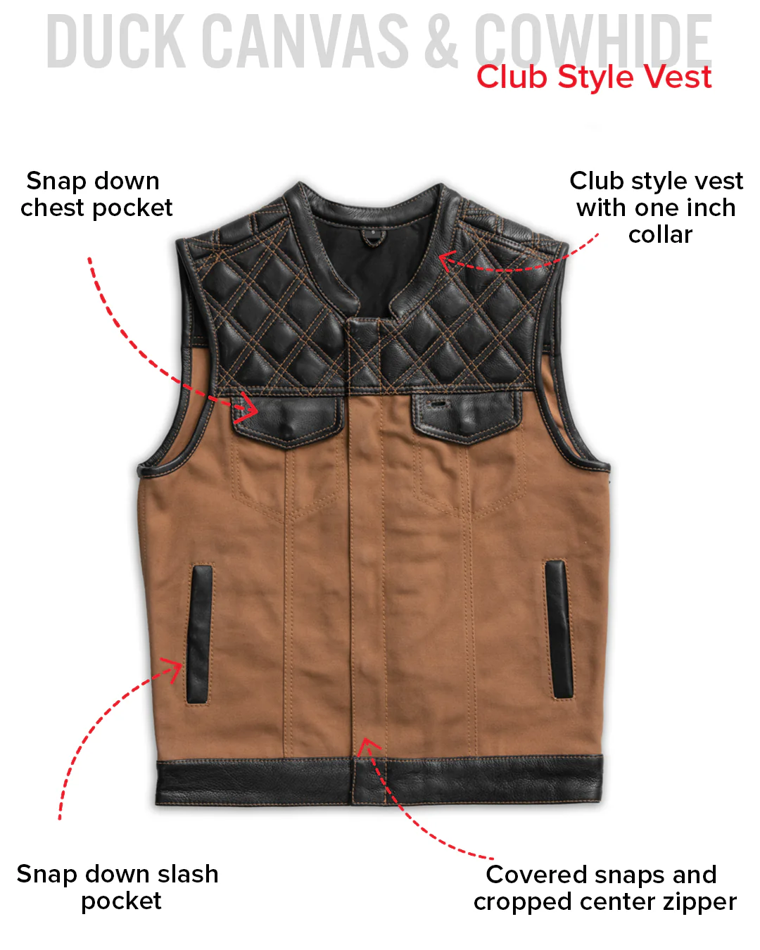 Hunt Club Motorcycle Leather Canvas Vest - Image 6