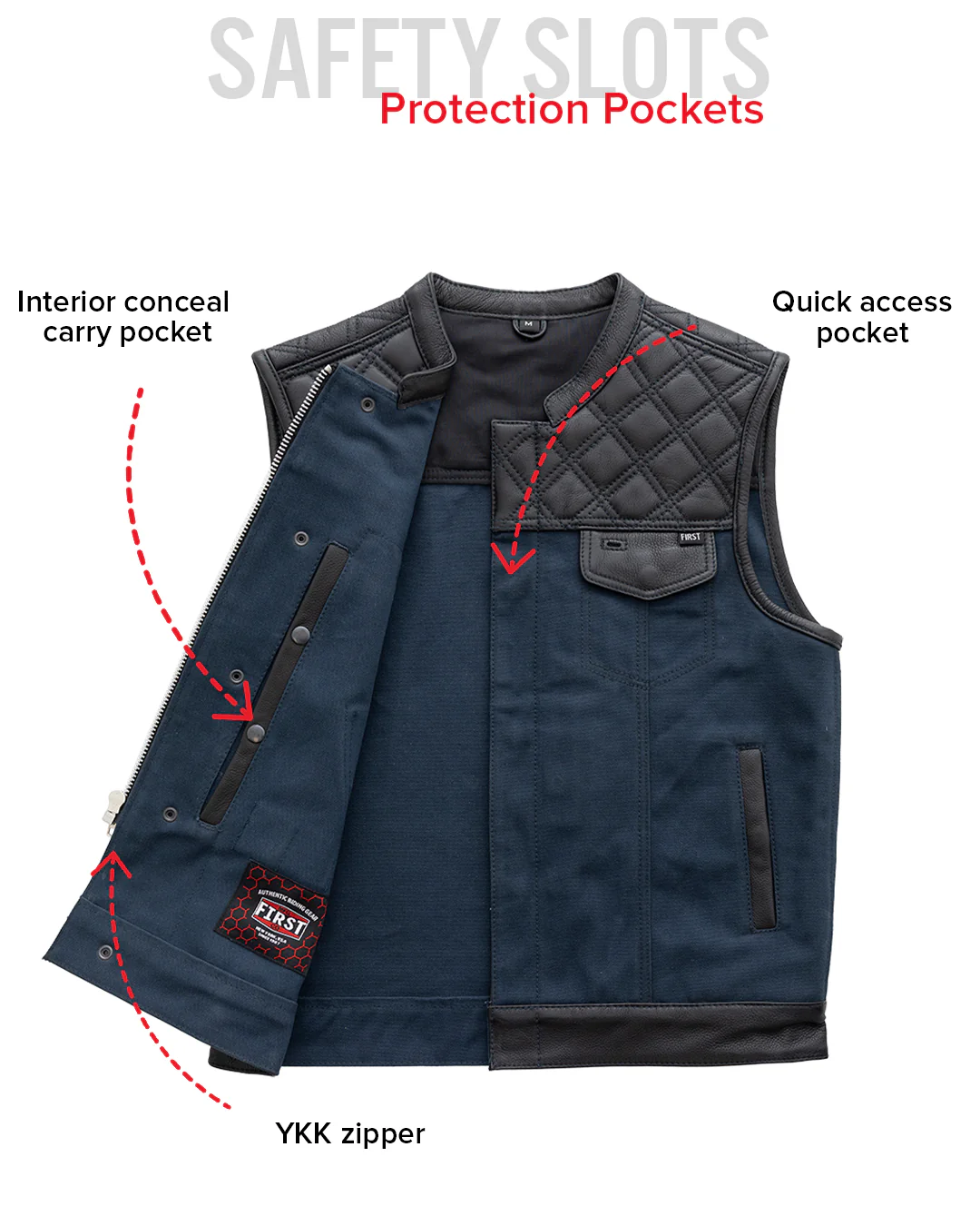 Hunt Club Motorcycle Leather Canvas Vest Blue - Image 9