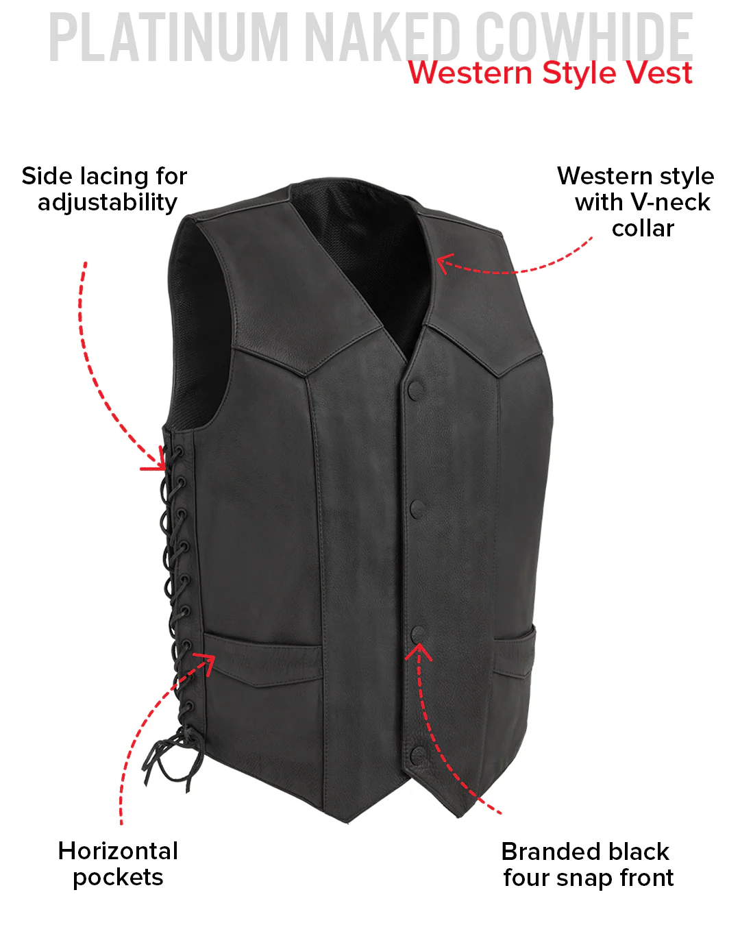 Deadwood Men's Motorcycle Western Style Leather Vest - Image 7