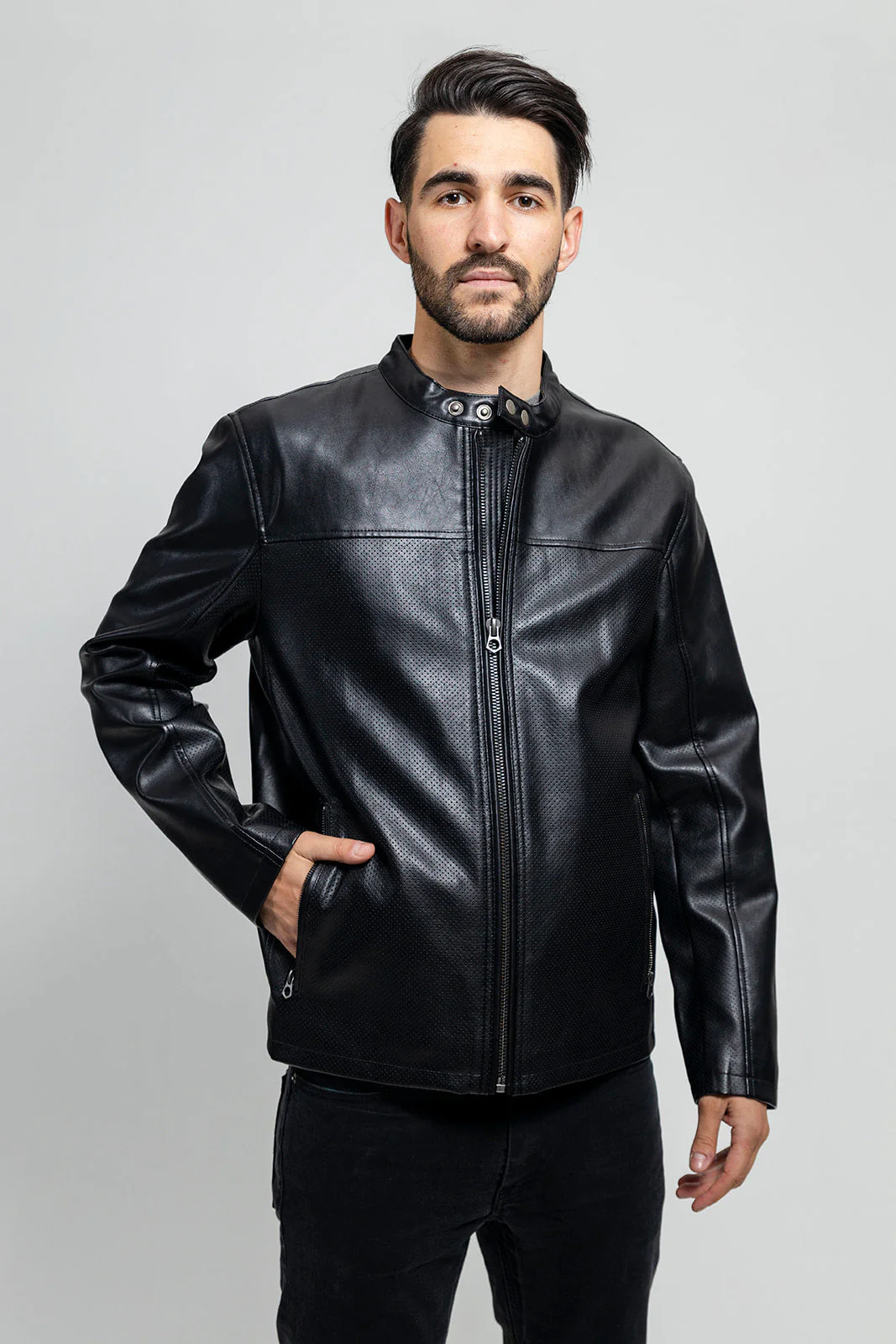 Oliver Men's Vegan Faux/Perforated Leather Jacket - Image 3