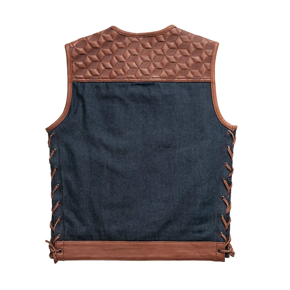 Red Label - Men's Club Style Leather/Denim Motorcycle Vest - Limited Edition - Image 2