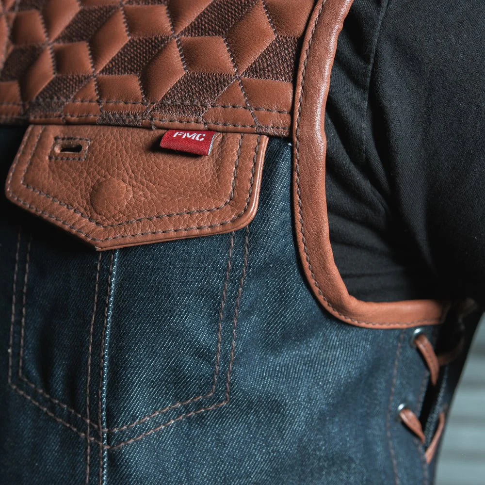 Red Label - Men's Club Style Leather/Denim Motorcycle Vest - Limited Edition - Image 4