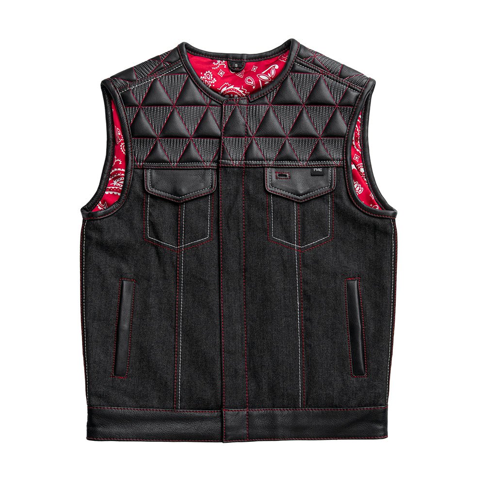 Rush - Men's Club Style Leather/Denim Motorcycle Vest - Limited Edition