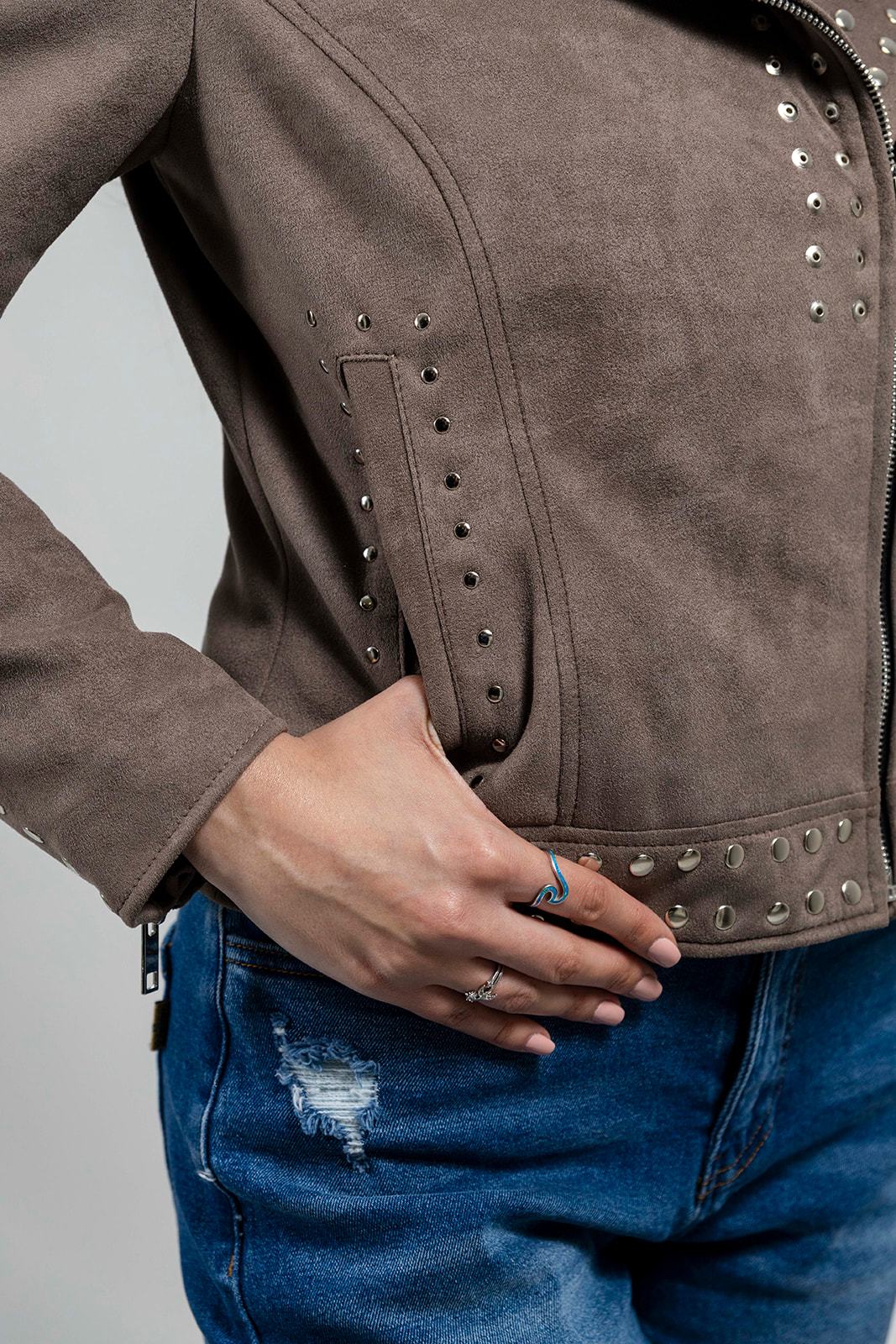 Sandy Women's Vegan Faux Leather Jacket (Gray) - Image 4