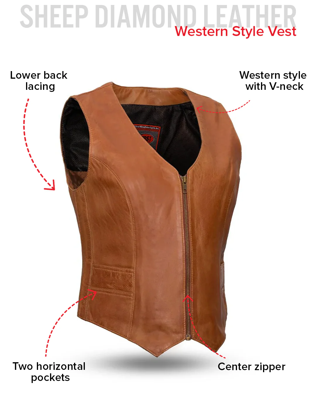 Savannah Women's Western Style Motorcycle Leather Vest - Image 15