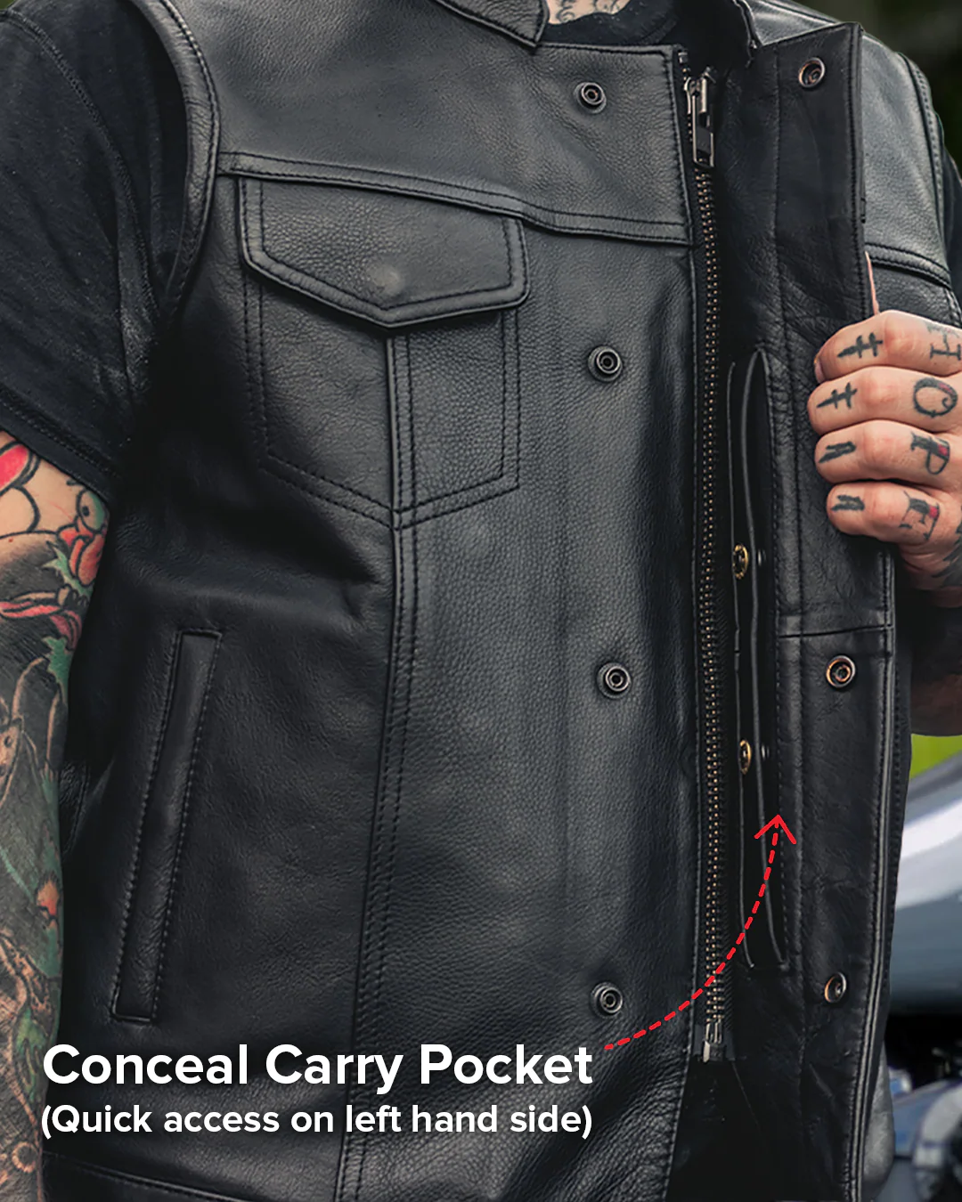 Sharp Shooter Men's Motorcycle Leather Vest - Image 30