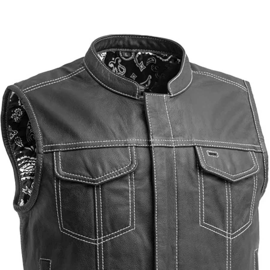 The Club Cut Men's Motorcycle Leather Vest, Multiple Color Options - Image 29