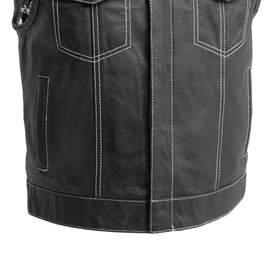 The Club Cut Men's Motorcycle Leather Vest, Multiple Color Options - Image 30