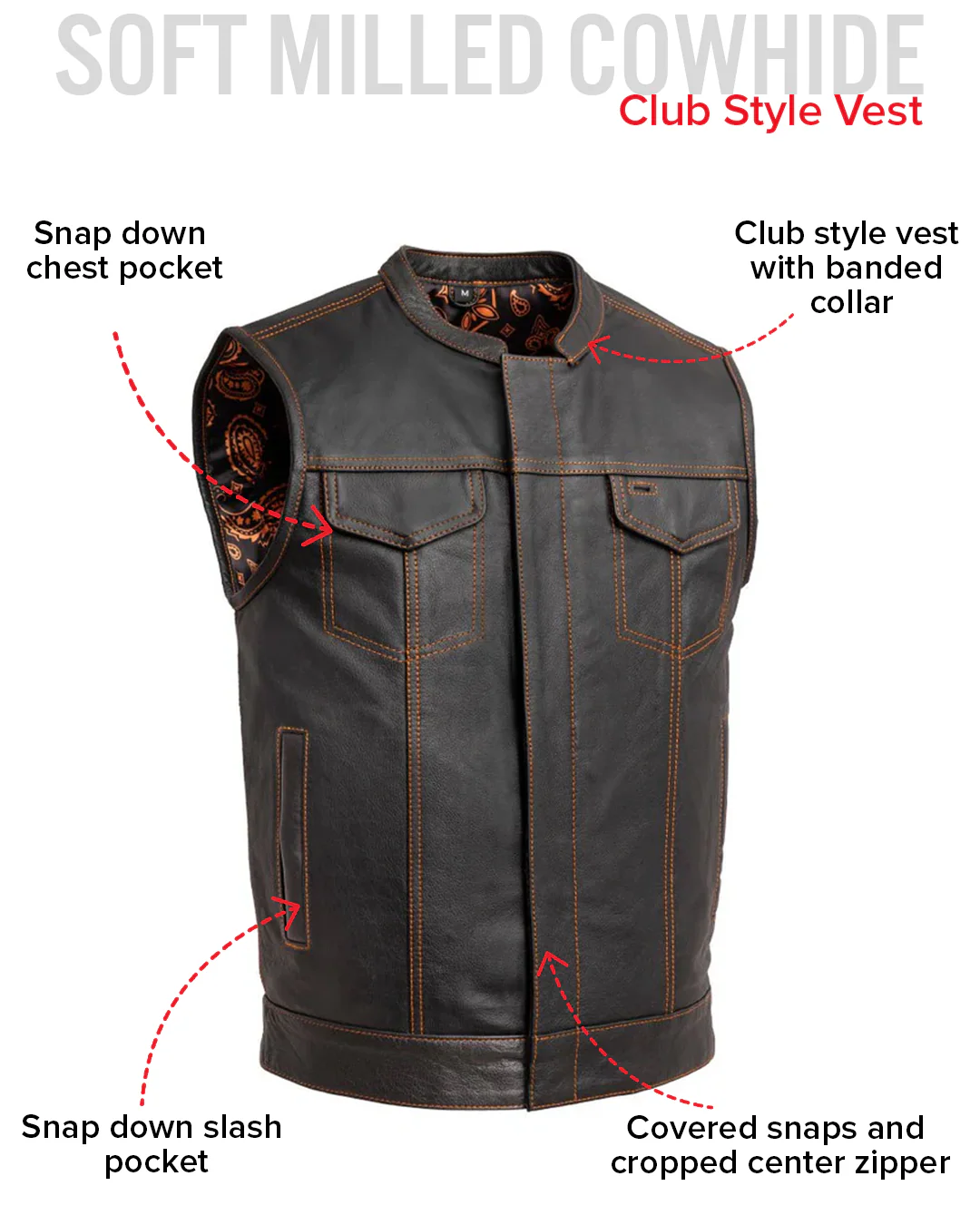 The Cut Men's Motorcycle Leather Vest, Multiple Color Options - Image 43