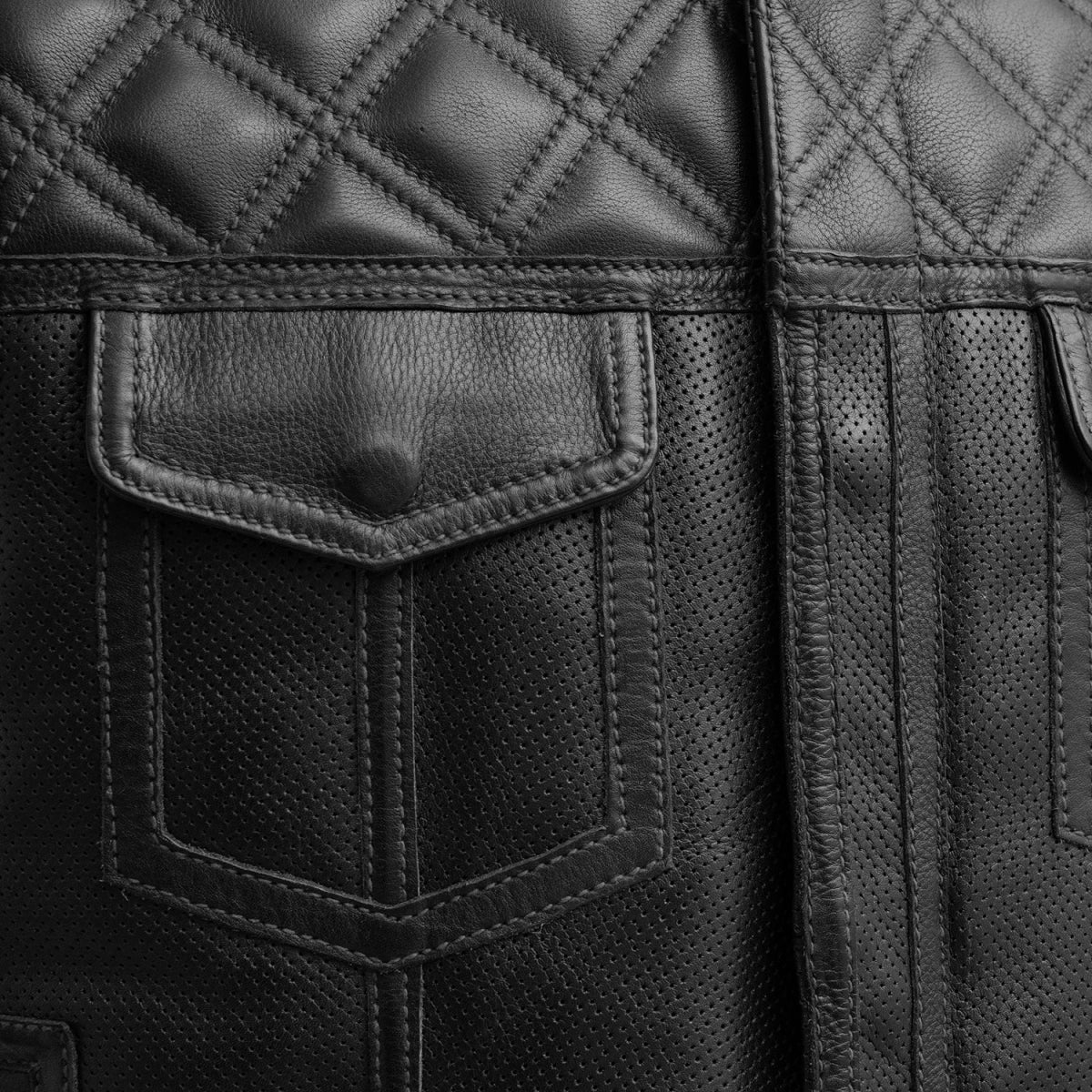 Upside Perforated Men's Club Style Leather Vest - Image 11