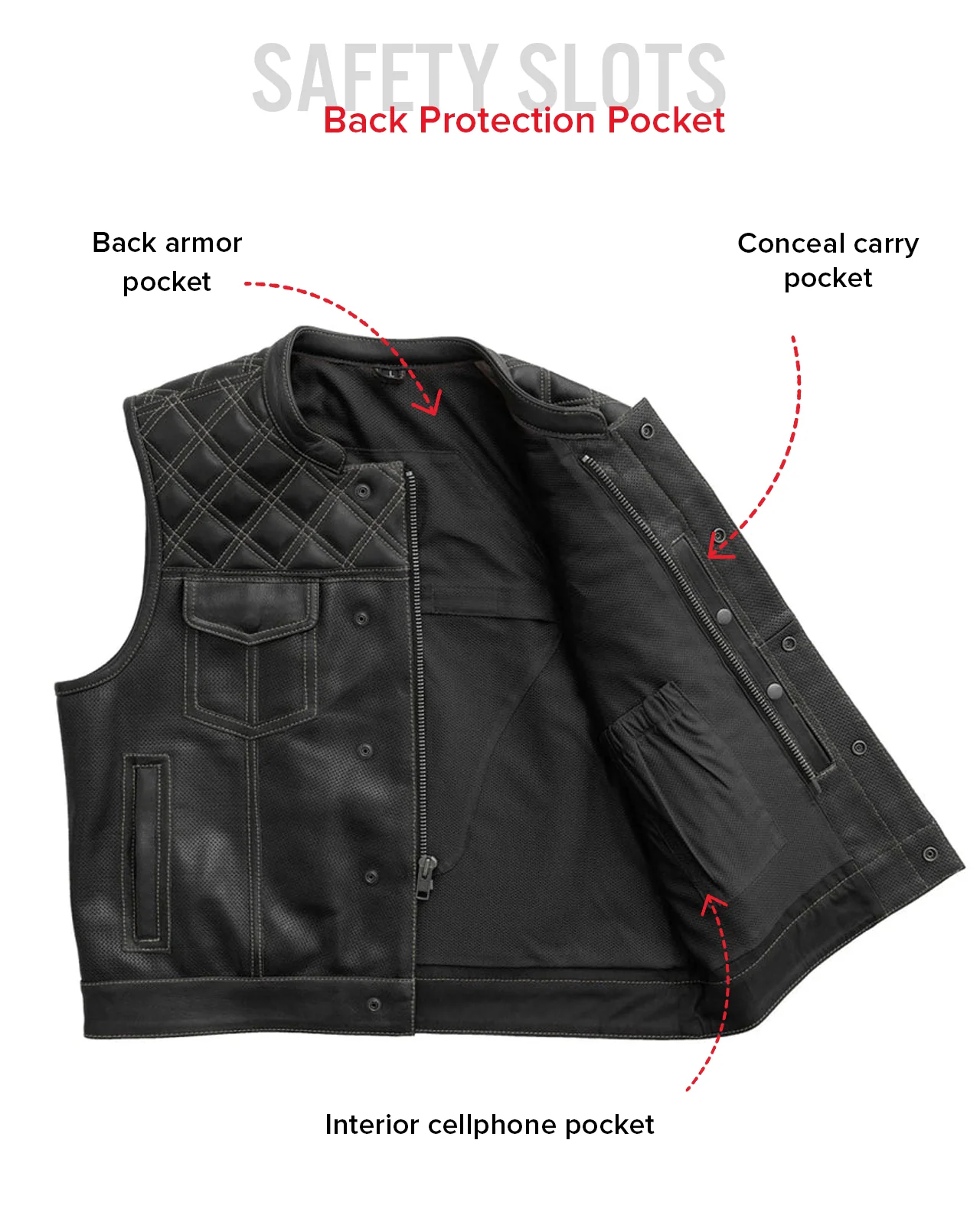 Upside Perforated Men's Club Style Leather Vest - Image 20
