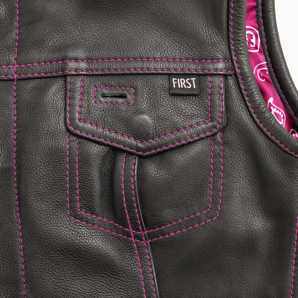 Jessica Women's Motorcycle Leather Vest - Pink - Limited Edition - Image 4