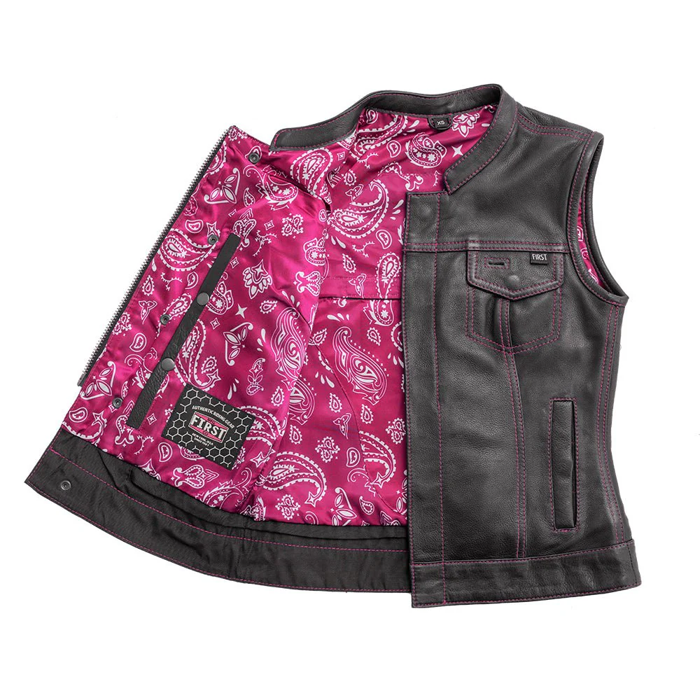 Jessica Women's Motorcycle Leather Vest - Pink - Limited Edition - Image 5